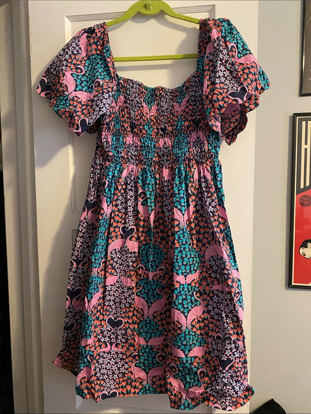 Simply Southern Flamingo smocked mini dress